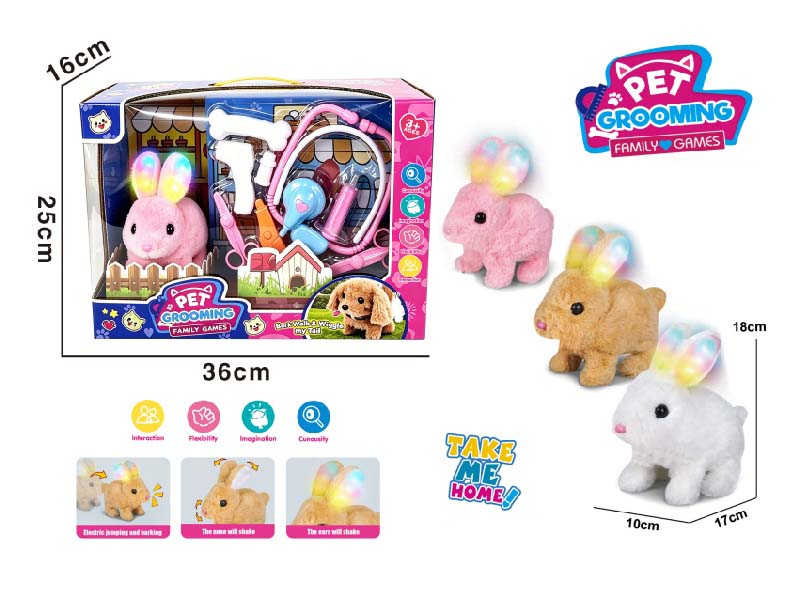 Play House B/O Plush Walking Light Rabbit (Three-Color Mix) Paired With Medical Device Care Set