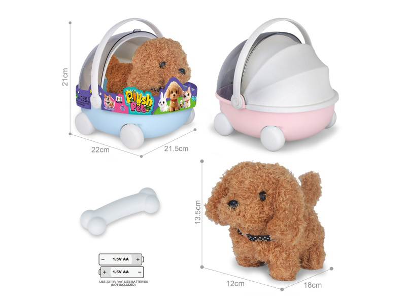 B/O Simulated Plush Pet Dog + Bone + Hand Basket