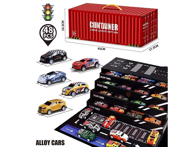 48 PCS Metal Pull-Back Car Models for Scene Storage Container Truck