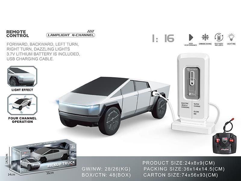 1:16 4CH Remote Control Tesla Cyber Pickup Truck Simulation Car With Charging Pile