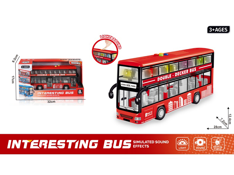 Sound And Light Inertial Openable Double-Decker Bus - Red (Battery Not Included :3*Aaa)