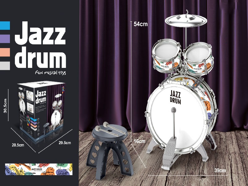3 Drums, 1 Cymbal, Electroplated Sb Hoop + Stool