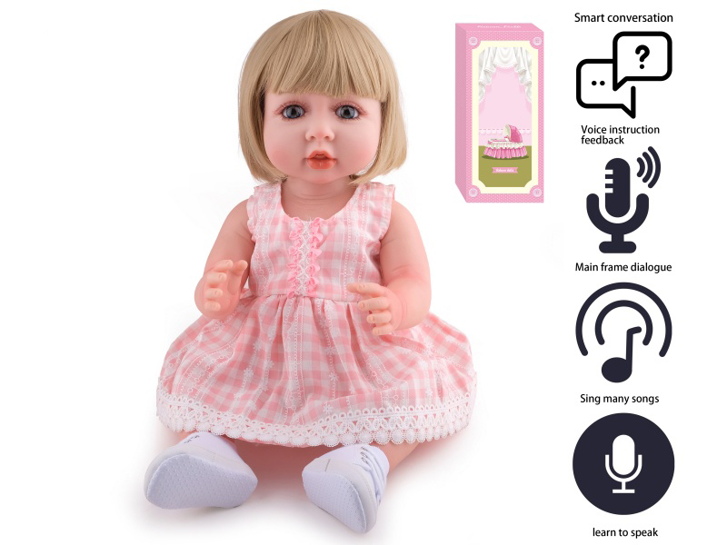 55cm Soft Plastic Reborn Doll(Wig Sheath) With Feeding-Bottle, Magnetic Pacifier, Diaper, Birth Card With Smart Conversation, Recording Functions