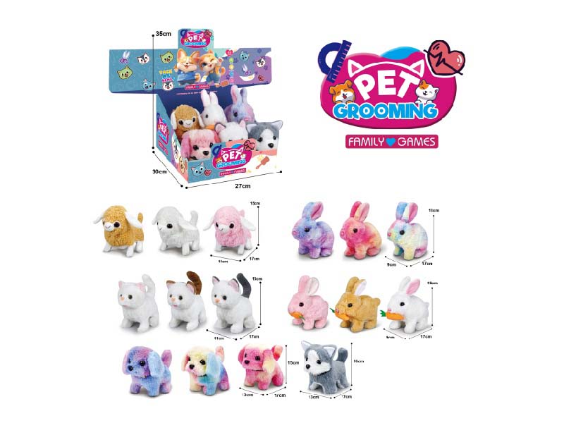 B/O Plush Husky, American Shorthair Color Dog/Rabbit Radish Rabbit, Sheep (6 Mixed Sets) + 2-Color Hand-Held Cage