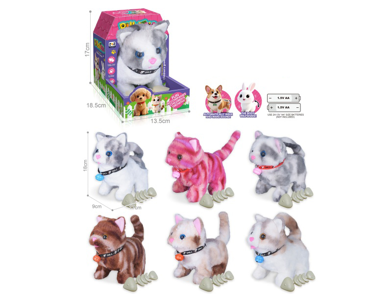 B/O Plush Pet Cat + Fishbone