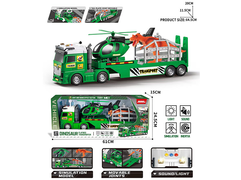Friction Dinosaur Flatbed Transport Truck