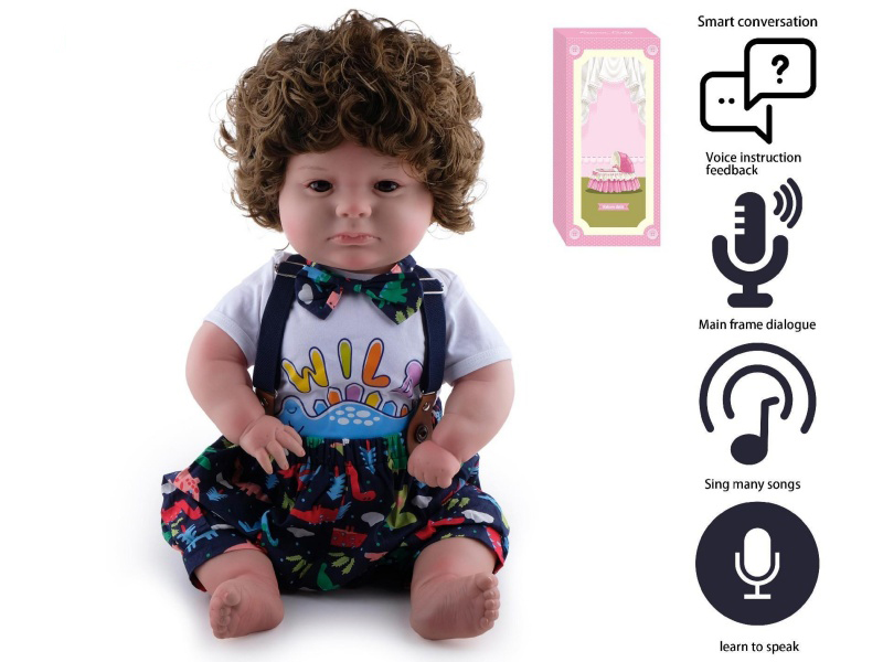 60cm Soft Plastic Reborn Doll(Hair Implanted By Machine)With Feeding-Bottle, Magnetic Pacifier, Diaper, Birth Card, With Smart Conversation, Recording Function