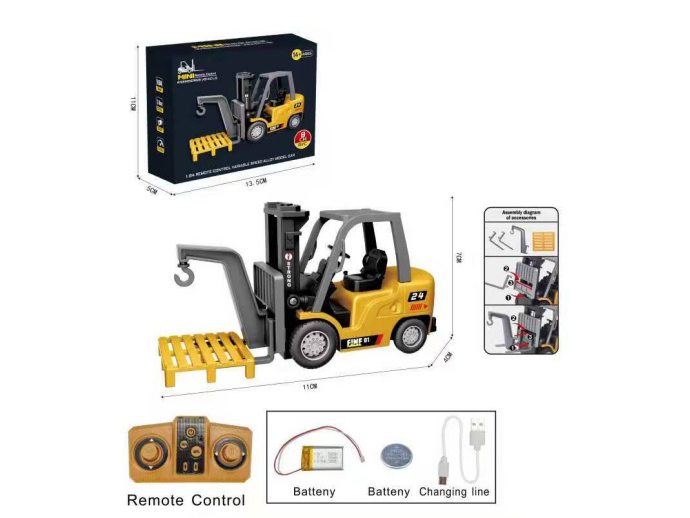 1:64 Mini 8-Channel Remote-Controlled Alloy Forklift