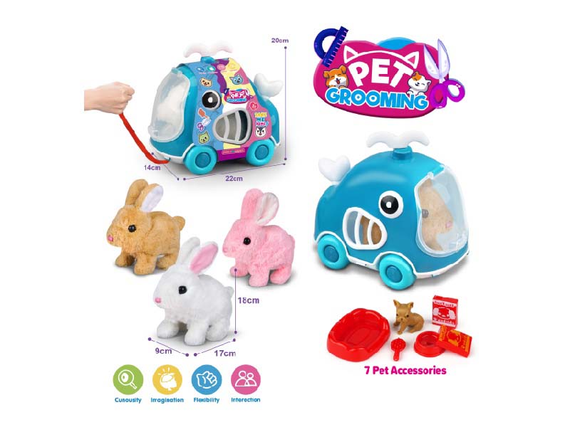 Whale Leash Car + B/O Plush Rabbit + Accessories