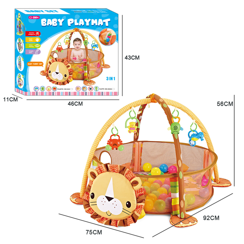 Yellow Lion-Shaped Baby Fitness Blanket and Its Outer Packaging Dimensions