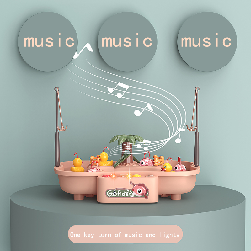 The Rotating Fishing Game Set features sound and light effects activated by a switch