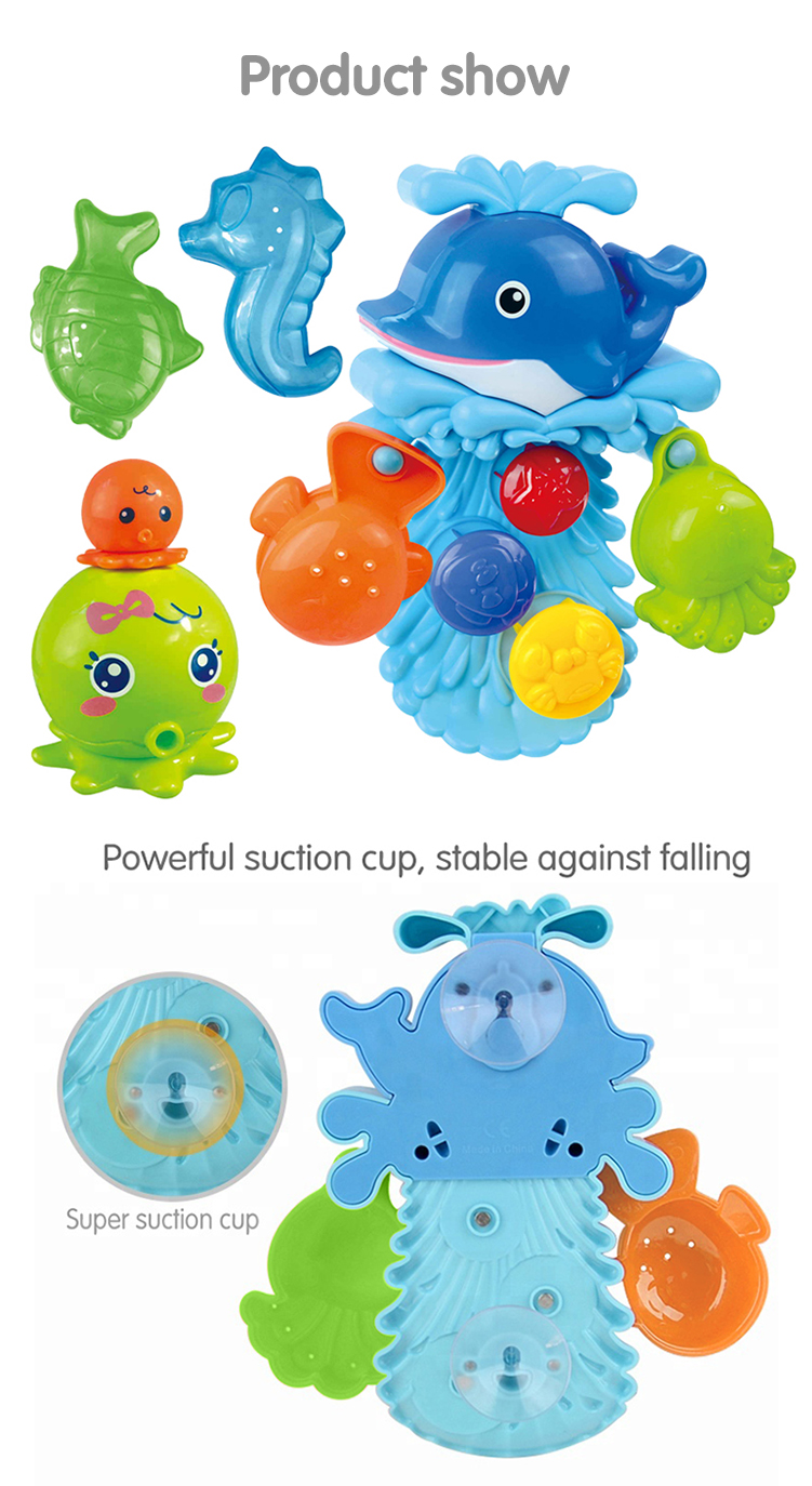 Front and Back Product Detail Display of Dolphin Tumtable Octopus Bath Toys