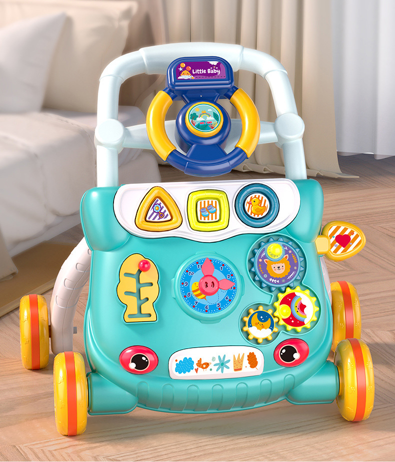A blue Learning Walker was placed in the room