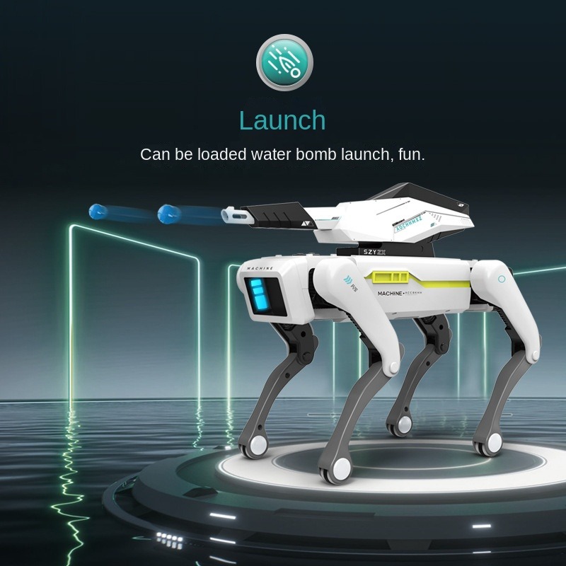 The robotic dog can be equipped to fire water bladders