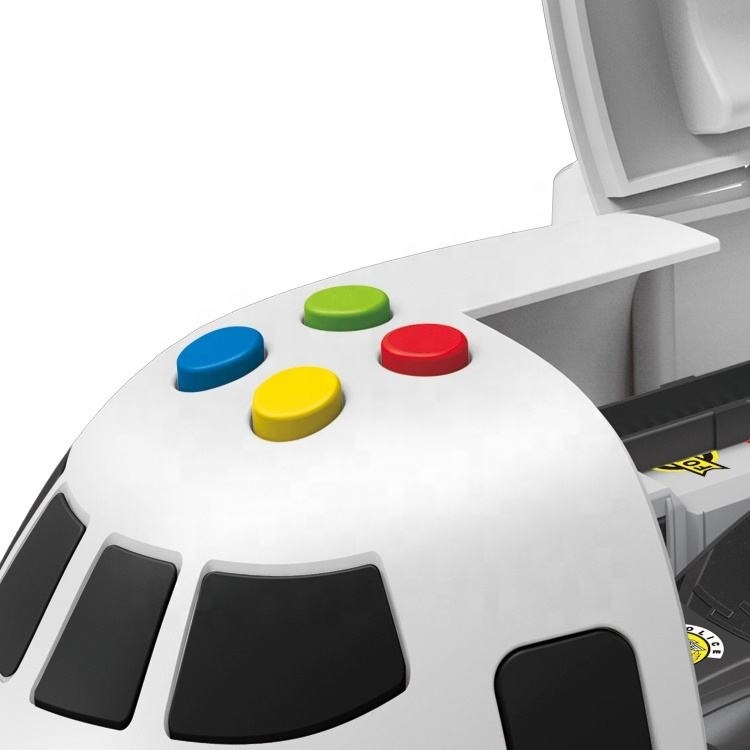 The top of the police storage aircraft features four buttons in blue, yellow, red, and green