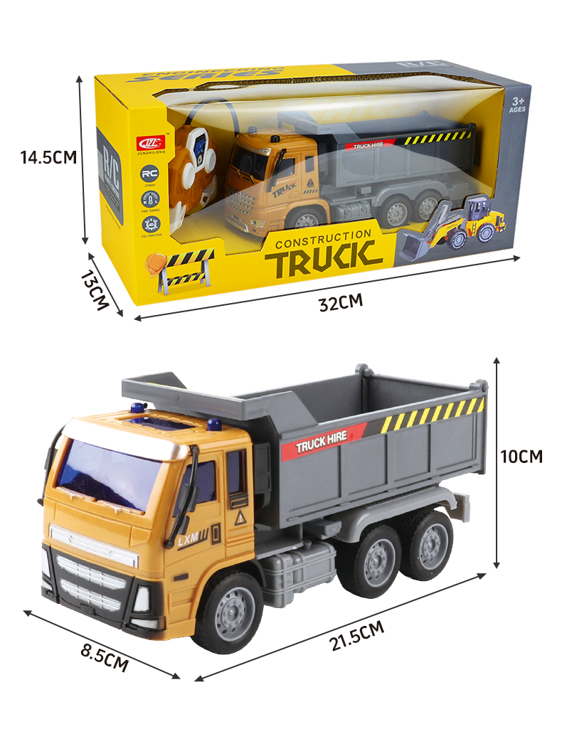 Dimensions of the remote-controlled engineering truck and its outer packaging