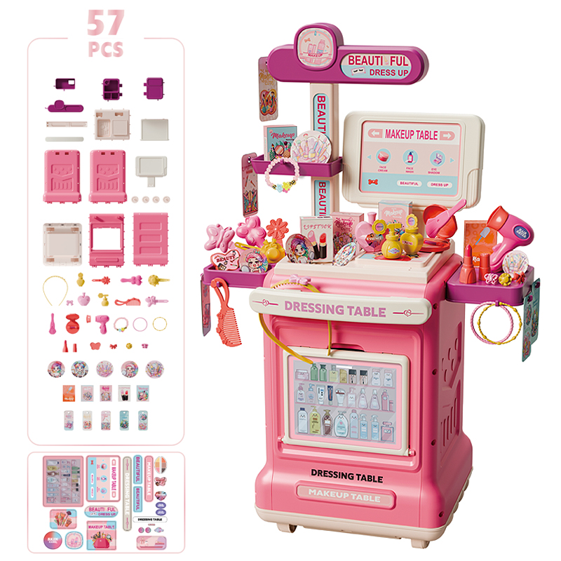 Play House Kitchen Cart Set Toy Display with 57 Pieces and Stickers