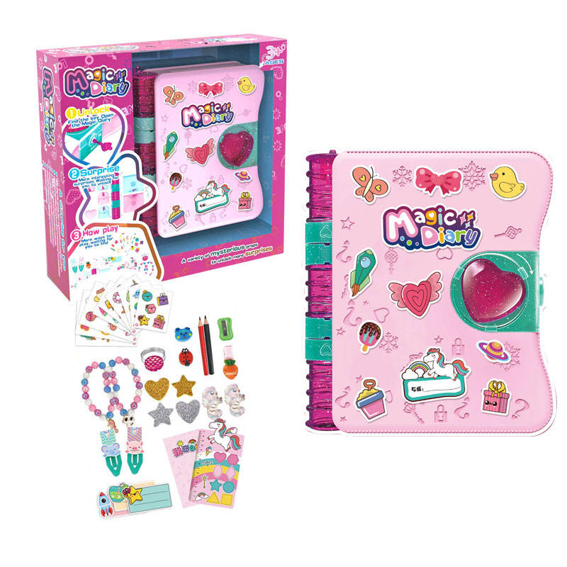 The pink Magic Diary DIY Set, along with its outer packaging and all products included inside