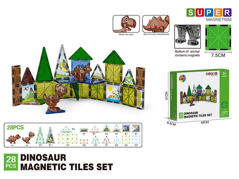 Dinosaur Jurassic Series Magnetic Tiles Building Blocks 28pcs