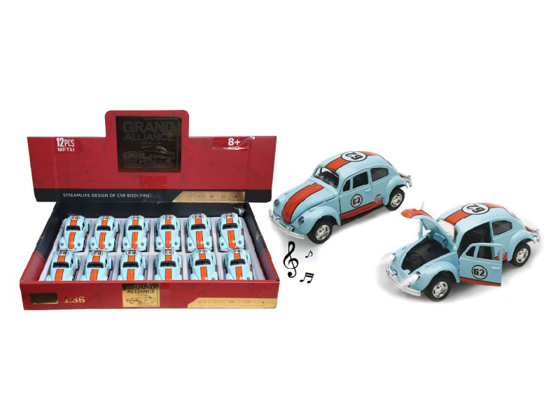 1; 36 Resilience Alloy Car Model Beetle Bay Edition With Lights And Music (12 Pieces/Display Box) (3-Color Mixed Set)