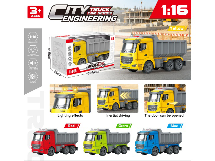4-Color Mixed 1:16 Solid Color Inertial Door-Opening Engineering Dump Truck With Lighting And Music (Electric Included)
