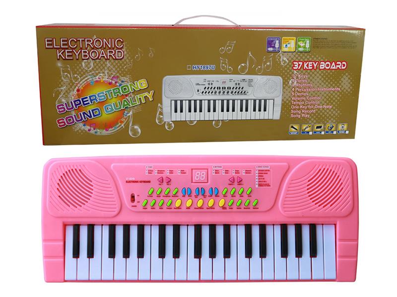 37 Keys Single Speaker Electronic Organ(Pink, With USB, Microphone)