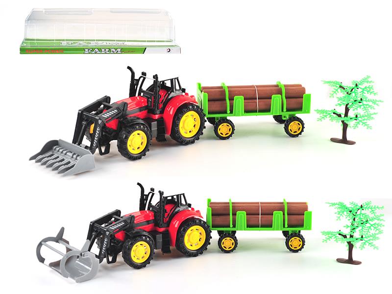 Friction Farm Tractor With Timber Trailer