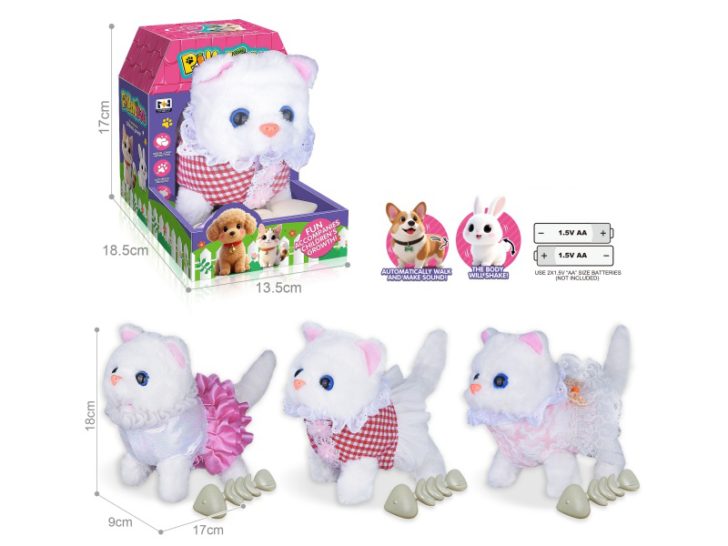 B/O Plush Pet Cat + Fishbone