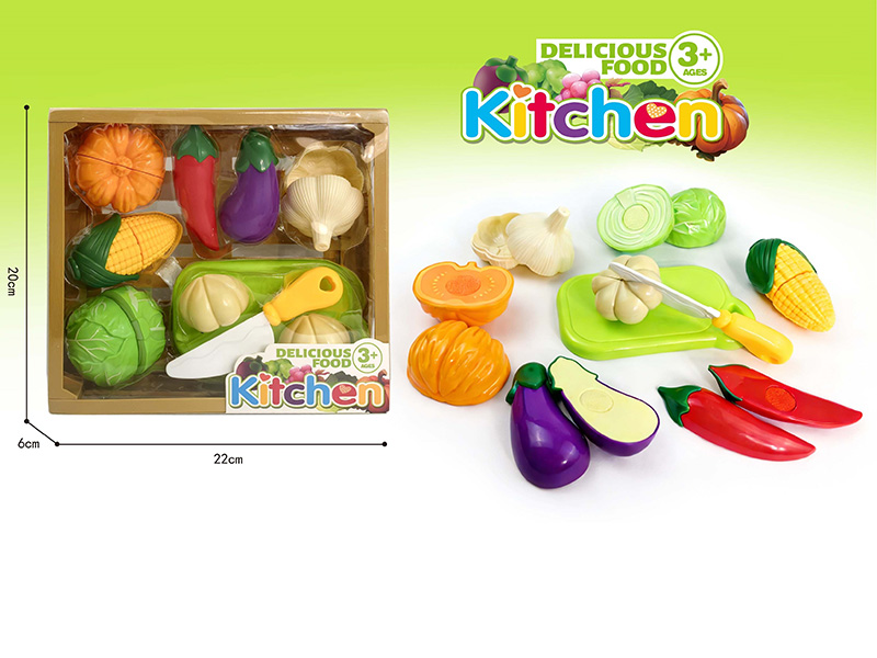 Simulation Wooden Box Cutting Vegetables Set