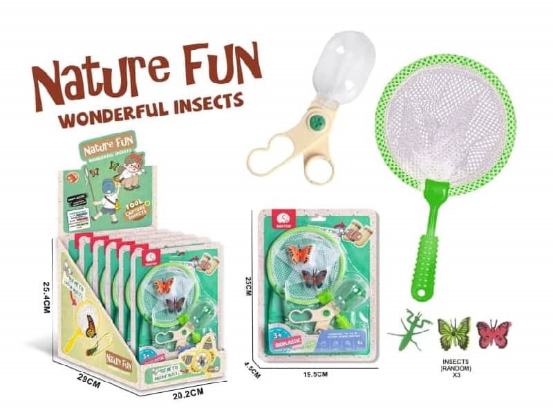 Solid Color Scissors Ball Clip Bug Net Set With 3 Insects