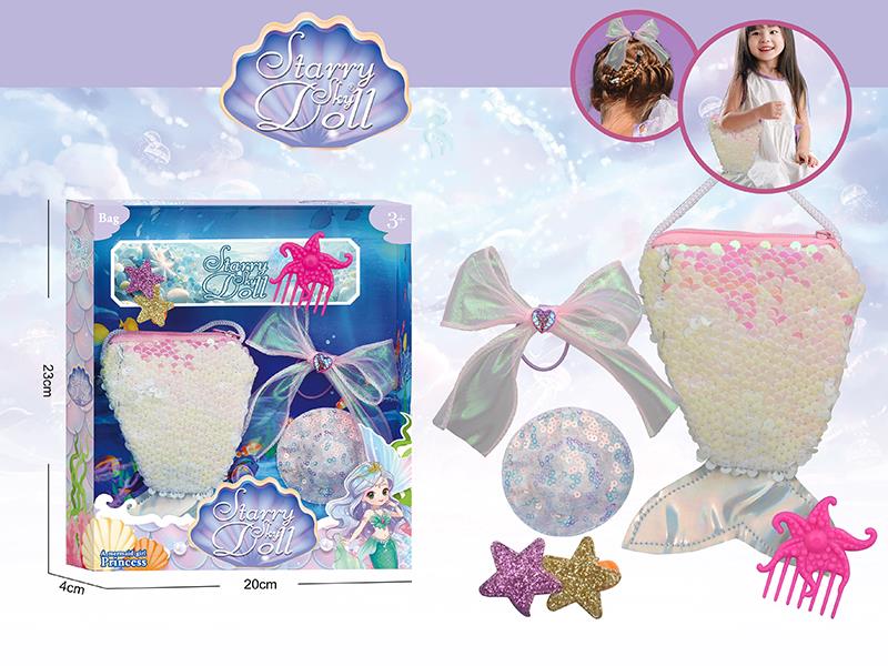 Mermaid Bag With Hair Clip, Hair Rope, Comb, Hat