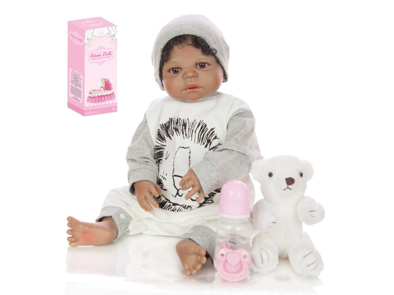 56Cm Rebirth Doll High-Fidelity Baby Doll (Ordinary Pp Car Hair) With Milk Bottle, Magnetic Pacifier, Diaper, Birth Card, Plush Bear