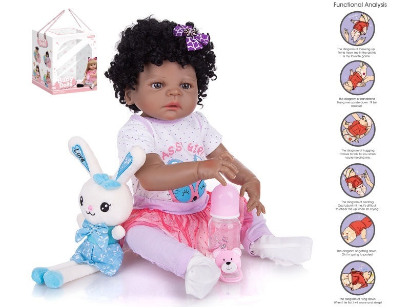 56Cm Rebirth Doll High-Fidelity Baby Doll (Ordinary Pp Car Hair) With A Milk Bottle, Magnetic Pacifier, Diaper, Birth Card, Plush Rabbit, And Gravity Sensing Sound Function