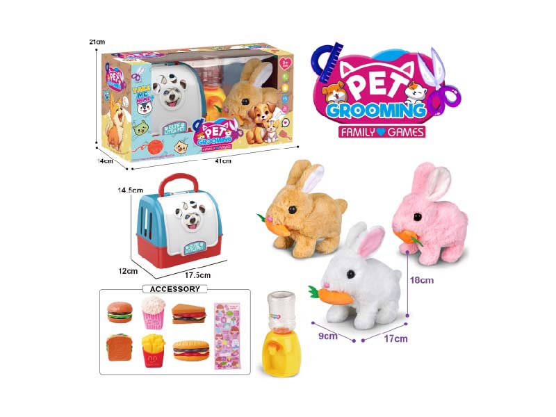 Portable Cage B/O Plush Bite Radish Rabbit + Water Dispenser + Small Accessories (3-Color Mixed Package