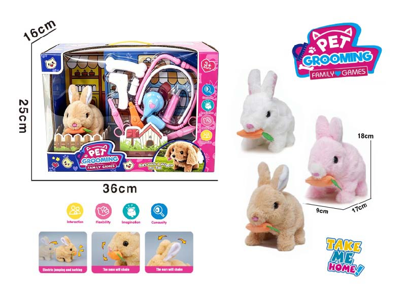 Play House B/O Plush Walking Radish Rabbit (Three-Color Mix) With Medical Device Care Set