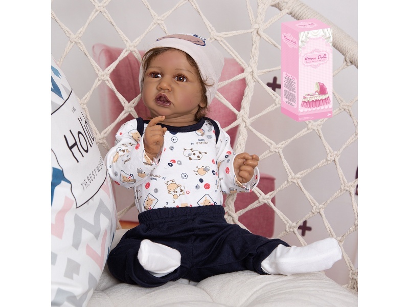 58Cm Reborn Soft Rubber High-Fidelity Baby Doll (Simulated Fetal Hair) With Bottle, Magnetic Pacifier, Diaper, Birth Card