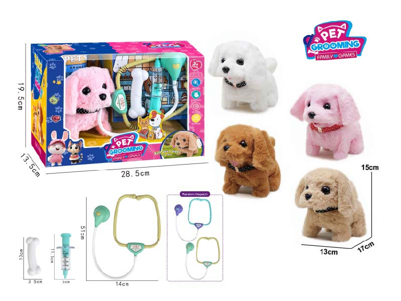 B/O Plush Solid-Colored Dogs Play House With Medical Equipment For Care