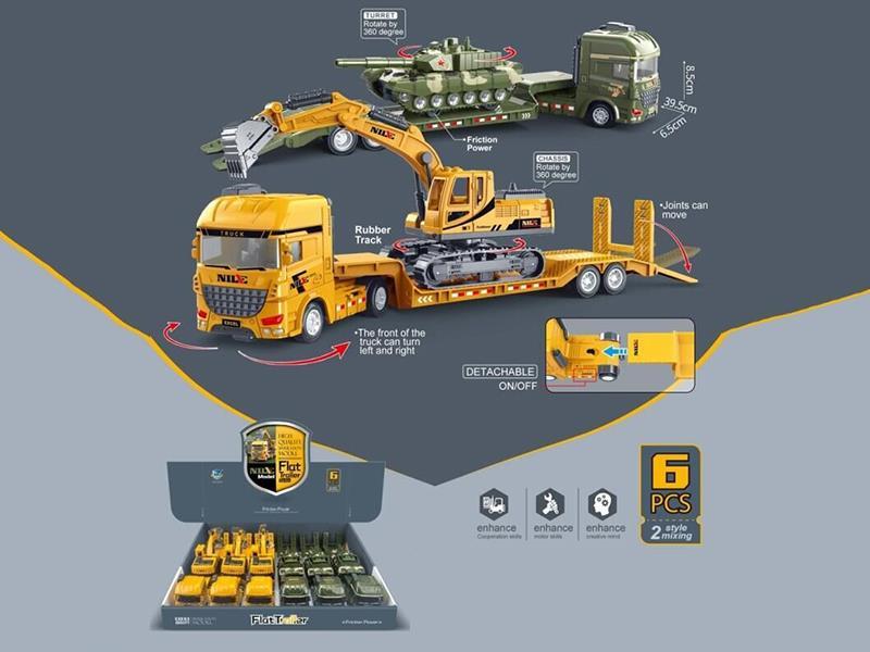 Series Of Heavy‑Duty Semi‑Trailer Flatbed Trucks with Simulated Inertia Model (6‑Piece Set)