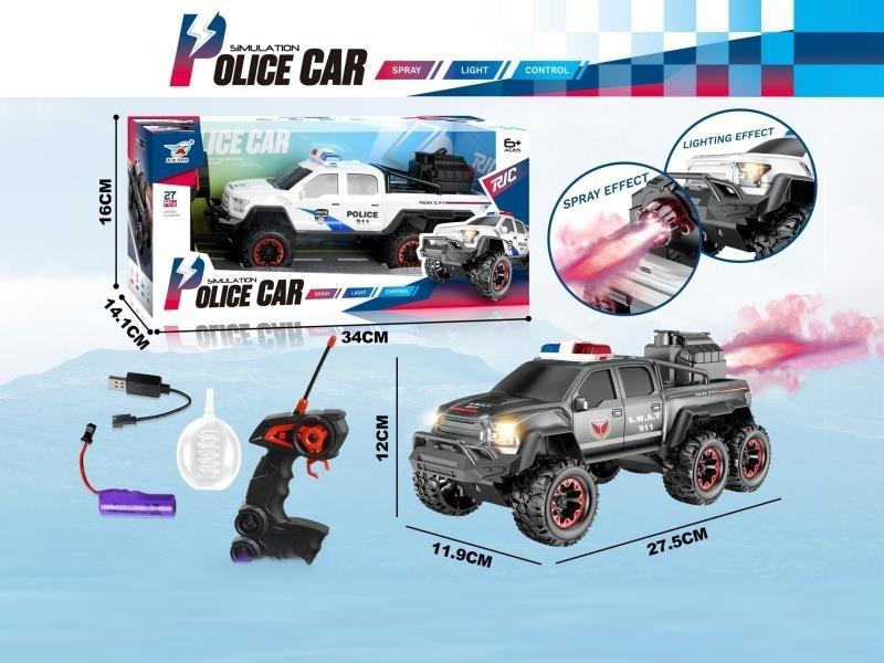 27MHZ six-wheel five-channel light spray police car 1:18 (including battery)