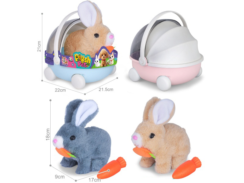 B/O Simulated Plush Pet Rabbit With Carrot + Carrot + Hand Basket