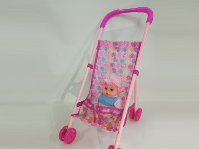 An Iron Baby Stroller With A 12-Inch Doll