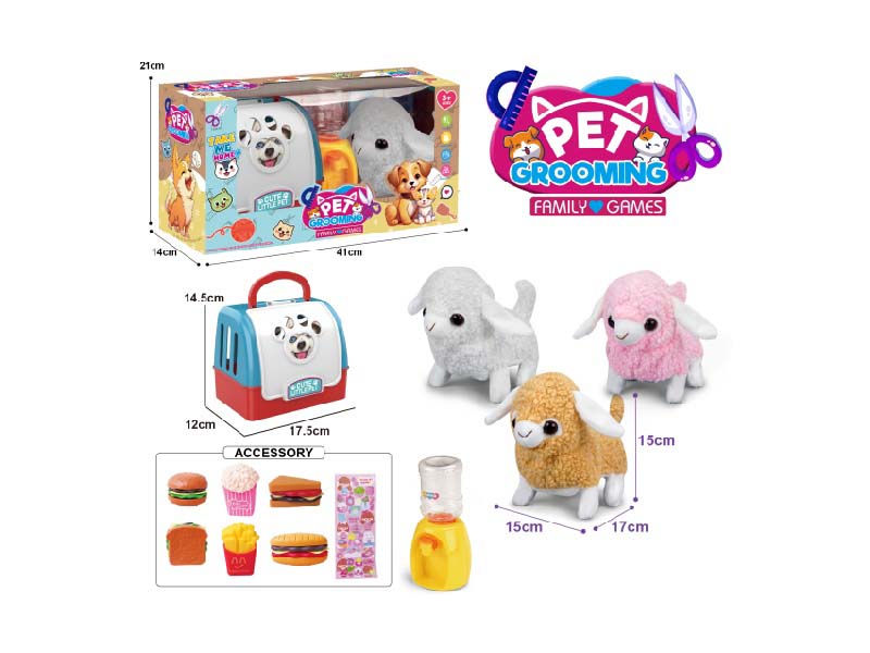 Portable Cage B/O Plush Walking Sheep + Water Dispenser + Small Accessories (3-Color Mixed Package