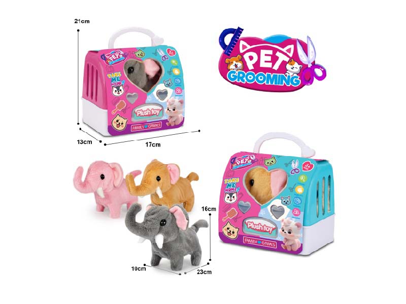 B/O Plush Elephant + 2-Color Hand-Held Cage - Three-Color Elephant Mixed Package
