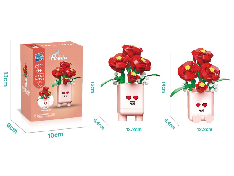 140 Pieces Of Rose Pot Building Blocks