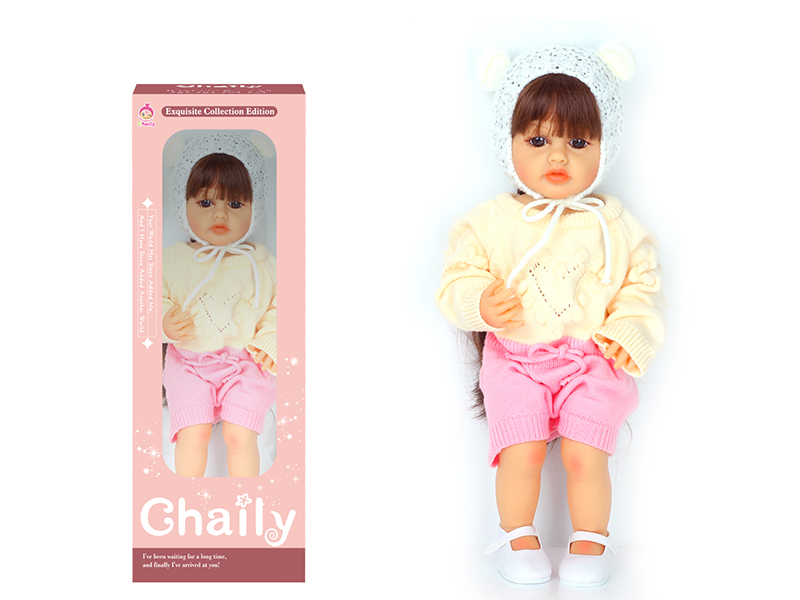 55CM Soft Glue High Simulation Baby Doll(Wig Sheath)With Diaper, Birth Card, Woollen Cap