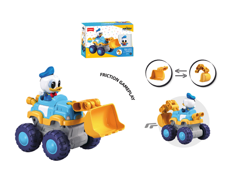 Donald Duck Series Assembly Friction Bulldozer Excavator 2 In 1 14pcs