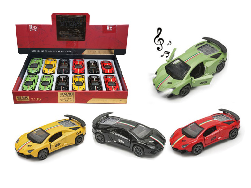 1:36 Huili Alloy Car Model - Lamborghini With Lights And Music (12 Pieces/Display Box) (4-Color Mixed Set)