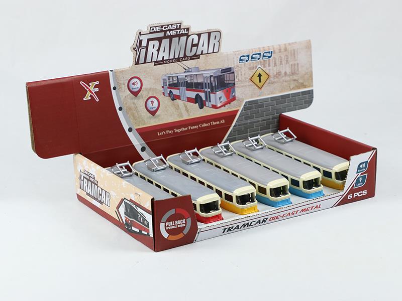 1:90 (Classic Edition)Pull Back Alloy Tram Car With Sound And Lights, 2 Doors Can Open(6PCS)