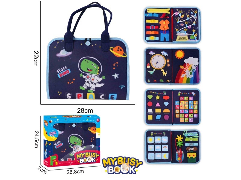 Montessori Early Childhood Education And Intelligence - Felt Blue 5-Page Space Dinosaur Busy Edition