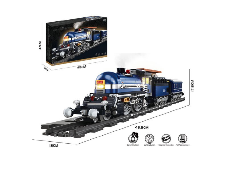 Diy Building Block Art 07 Express Train (6*Aaa, No Electricity Included), Lighting And Steam Spray